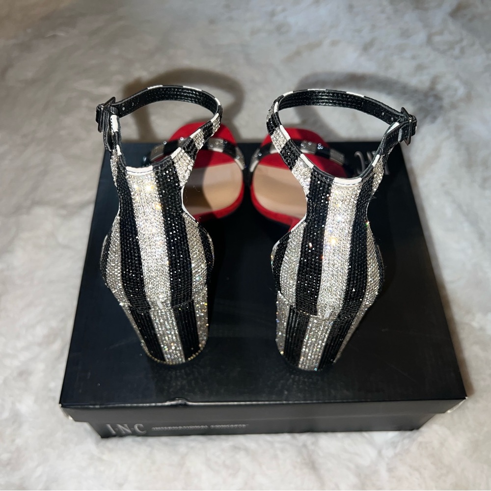 INC International Concepts Red and Black Strappy Heeled Sandals - Picture 5 of 6